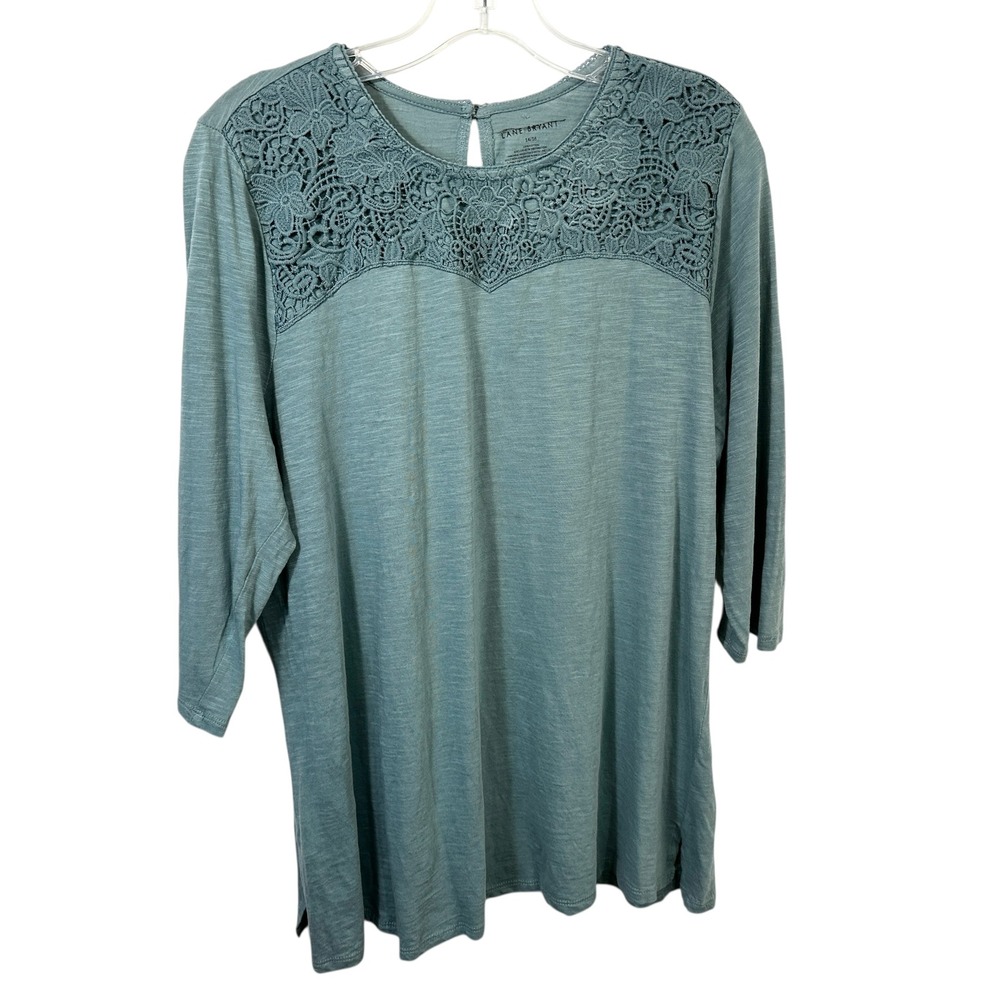 Lane Bryant Plus SIze 14/16 Top Blue Lace Knit Boho‎ Mature Office Feminine 918